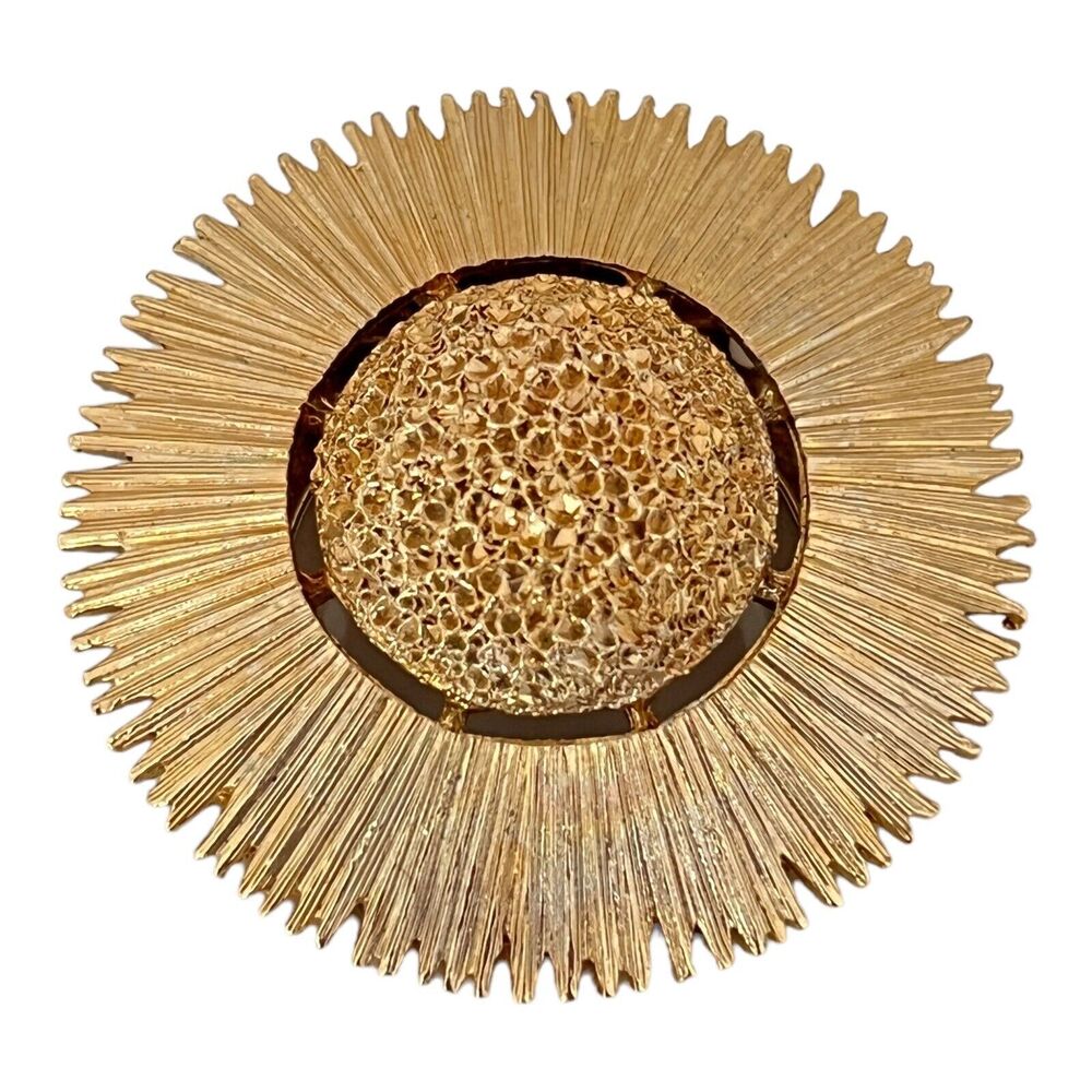 Vintage 1960s Sunburst Scarf Clip Textured Gold Tone Mid Century Mod - 10C